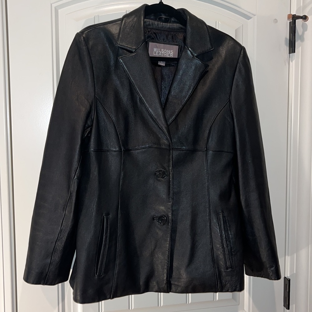 Wilson’s leather women classic quality timeless black leather jacket coat size L